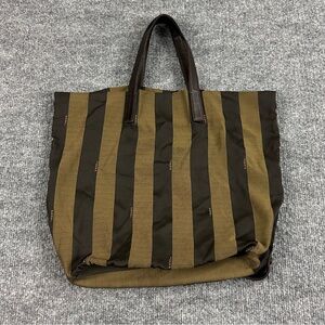 Authentic Vintage Fendi Pequin Striped Canvas Leather Tote Shoulder Bag Luxury
